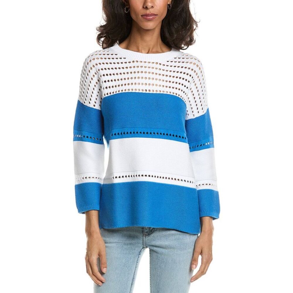 Forte Womens  Textured Wide Stripe Pullover, White